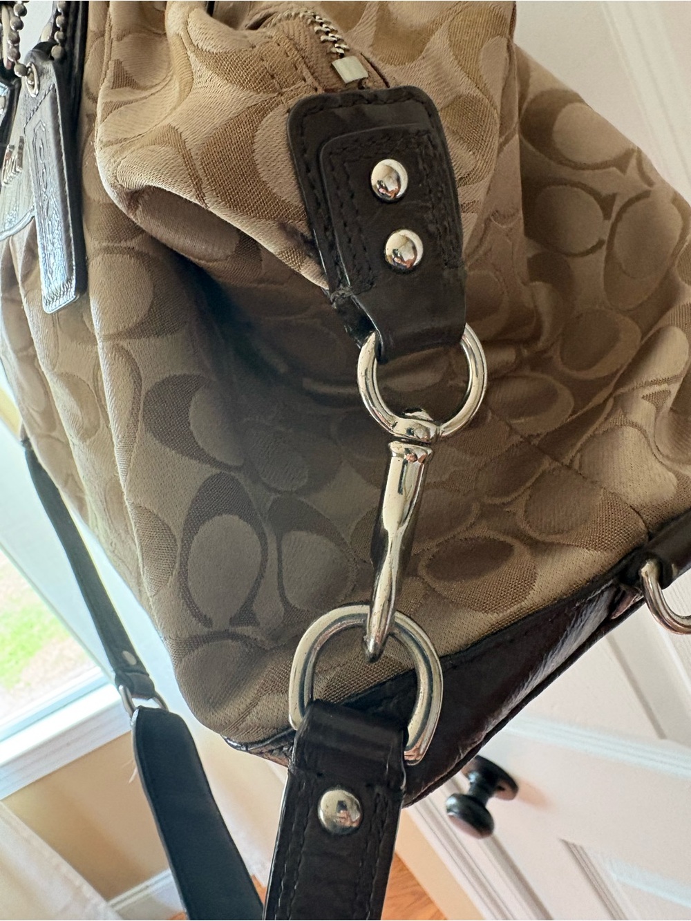 Coach F13740 Soho Pleated Signature Jacquard Hobo Satchel Brown Khaki Y2K - Picture 4 of 7